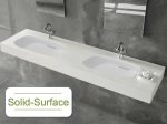 Plan double vasques système d’évacuation discret L 100 à 201 x P 40 à 51 cm, Solid-Surface finition lisse mate Résine Anti-bactérien Akrytan® teinté dans la masse, Livraison Offerte